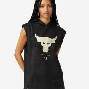 Under Armour Project Rock Sleeveless Hoodie Black Large Terry Gym Muscle Tank
